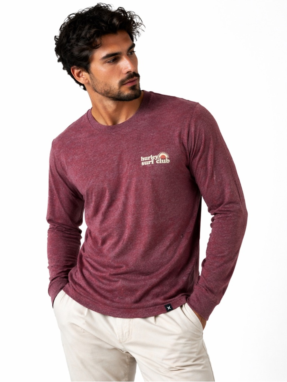 Hurley Petit Fit T Shirt Long Sleeve Graphic Logo Size S Dusty Red